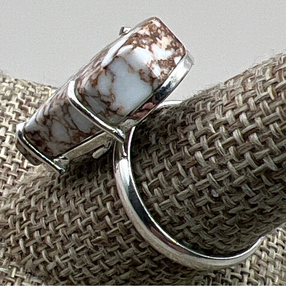 Wild Horse Jasper Stone Prong Set Coffin Cut Silver Overlay Ring Size 9.25 - Picture 7 of 9